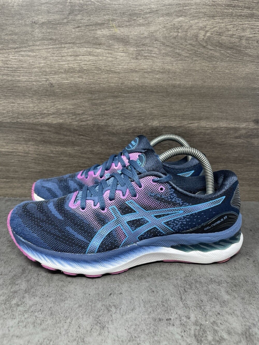 ASICS Gel Nimbus 23 Size 8.5 Womens Blue Pink GEL Running Shoes 1012A885